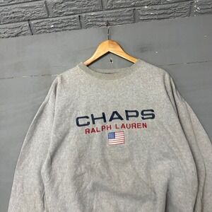 Vintage Chaps Ralph Lauren Sweatshirt Mens Large Gray Crewneck USA Flag Logo